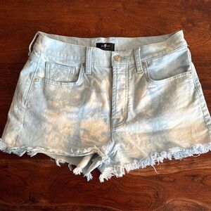 7 For All Mankind Blue Jean Shorts Frayed Hem